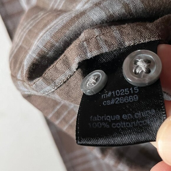 John Varvatos Plaid Button Up Long Sleeve Shirt - Men's Size M - Brown - Picture 5 of 9